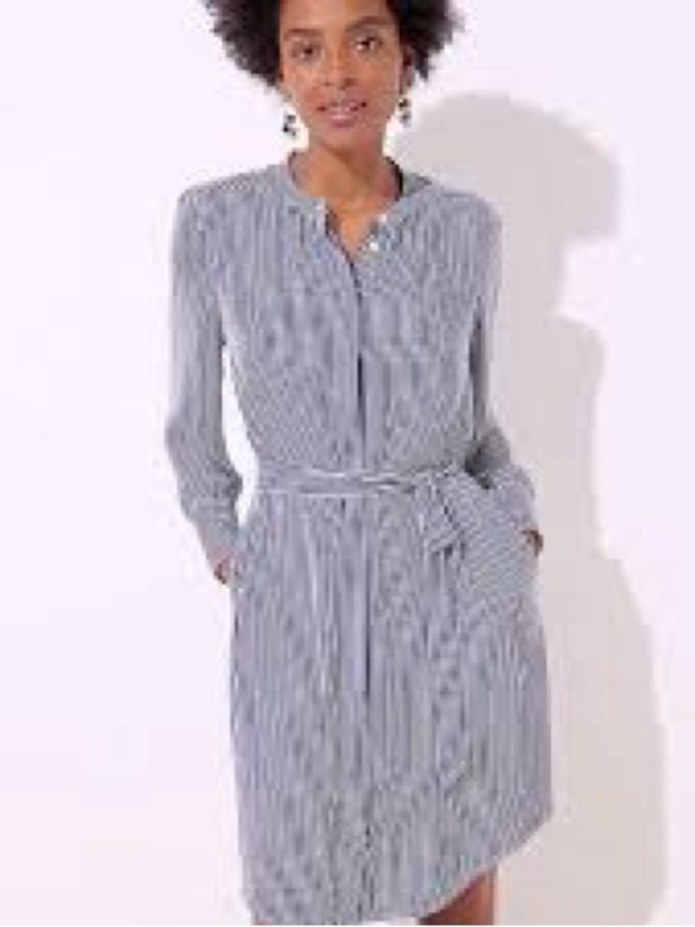 LOFT Blue and White Striped Long-Sleeve Shirt Dress